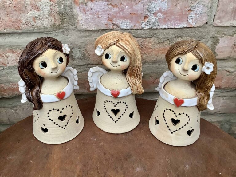 Anděl Lampička lucerna keramická Anděl Lampička lucerna keramická dekorace světlo křídla srdce vločka