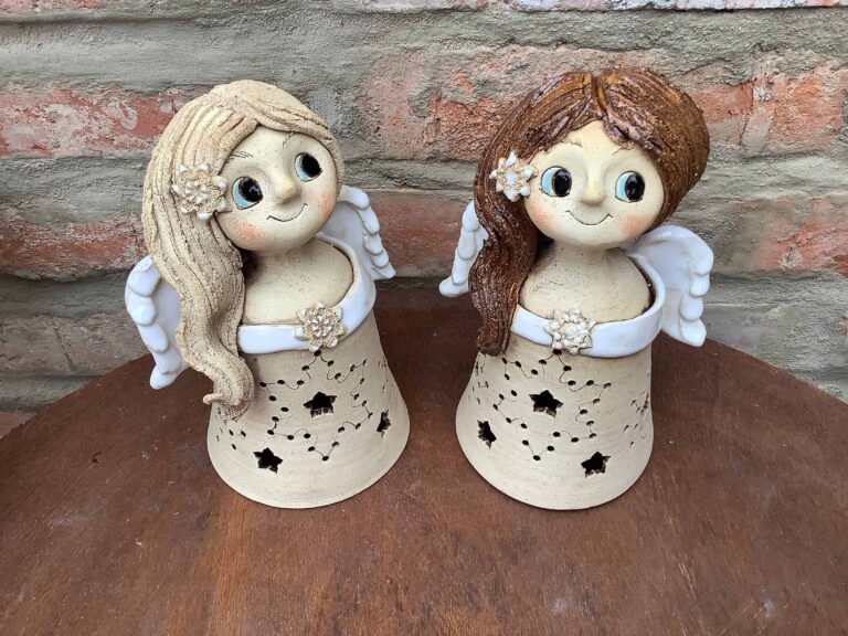 Anděl Lampička lucerna keramická Anděl Lampička lucerna keramická dekorace světlo křídla srdce vločka