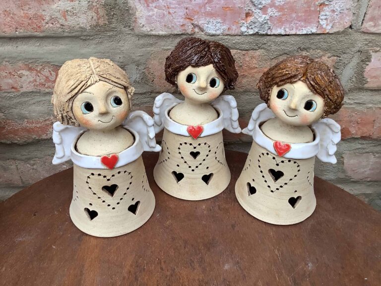 Anděl Lampička lucerna keramická Anděl Lampička lucerna keramická dekorace světlo křídla srdce