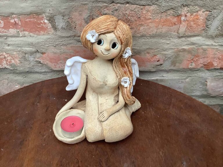 keramický Anděl Andělka světlonoš svícen keramika andee