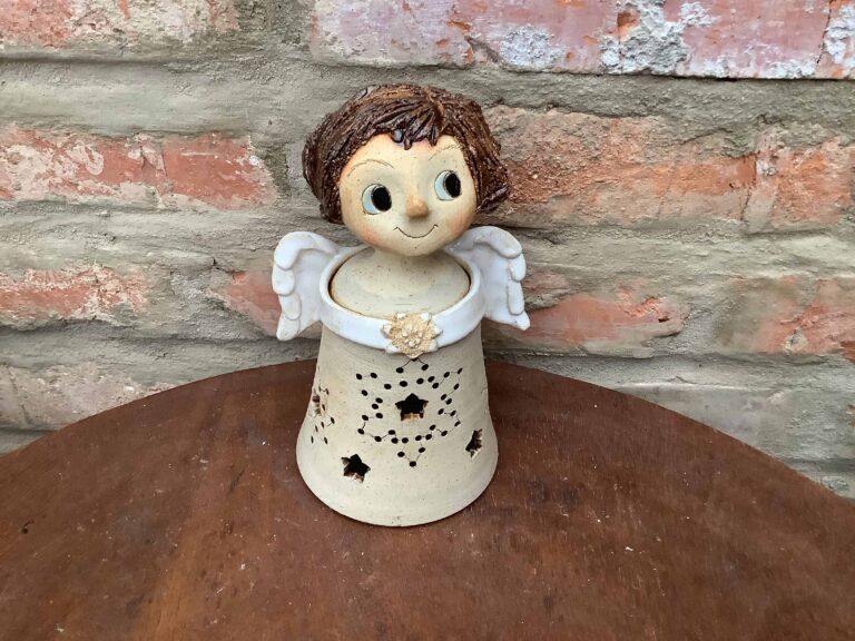 Anděl Lampička lucerna keramická Anděl Lampička lucerna keramická dekorace světlo křídla vločka