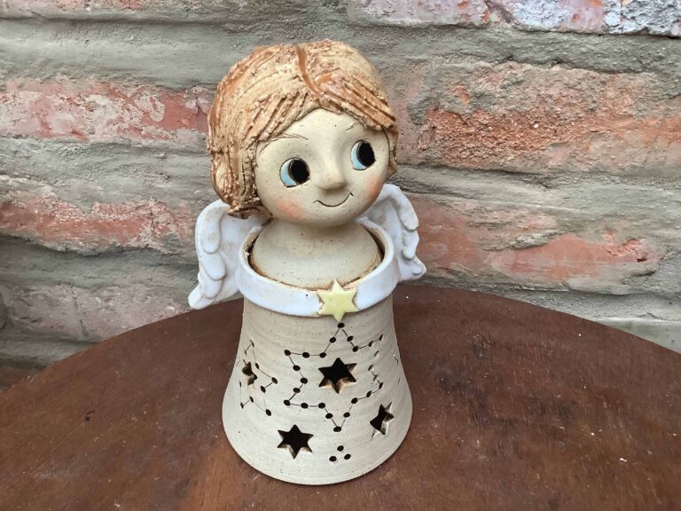 Anděl Lampička lucerna keramická Anděl Lampička lucerna keramická dekorace světlo křídla hvezda