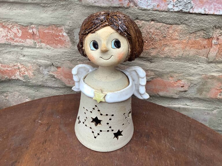 Anděl Lampička lucerna keramická Anděl Lampička lucerna keramická dekorace světlo křídla hvezda