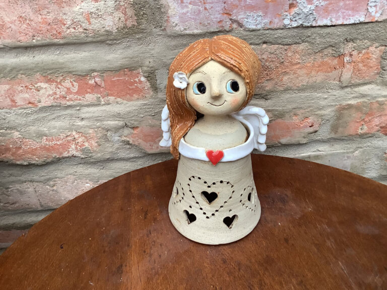 Anděl Lampička lucerna keramická Anděl Lampička lucerna keramická dekorace světlo křídla srdce