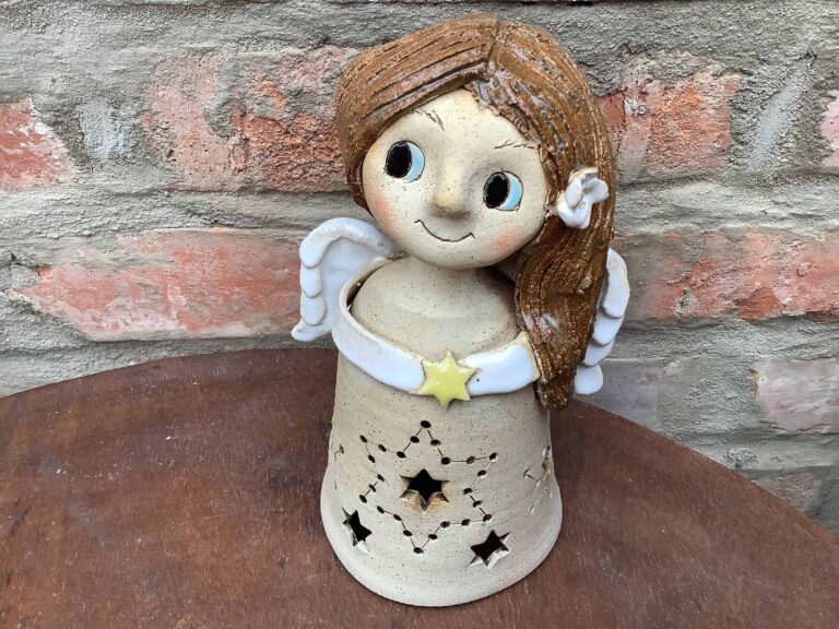 Anděl Lampička lucerna keramická Anděl Lampička lucerna keramická dekorace světlo křídla hvezda