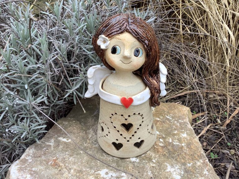 Anděl Lampička lucerna keramická Anděl Lampička lucerna keramická dekorace světlo křídla srdce