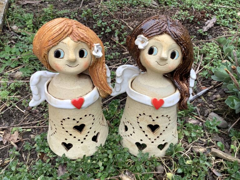 Anděl Lampička lucerna keramická Anděl Lampička lucerna keramická dekorace světlo křídla srdce