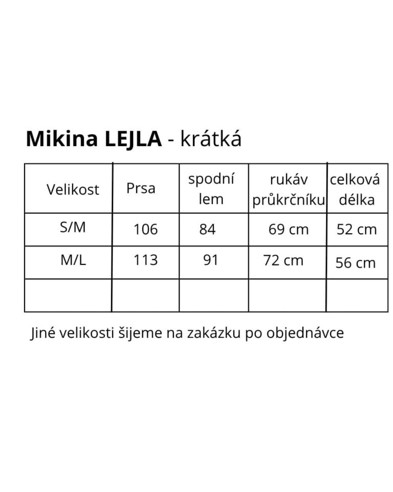 mikina lejla tabulka velikostí