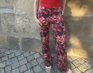 Kalhoty květované široké pohodlné kolekce rozkvetlá